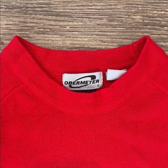 Obermeyer Men's Size Medium Red Black/Dark Navy and White Striped Sweater - Picture 3 of 14